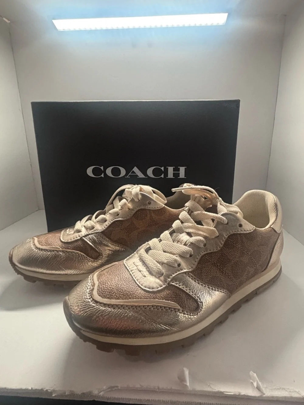 Coach Metallic and Beige Runner Sneakers - Picture 3 of 7
